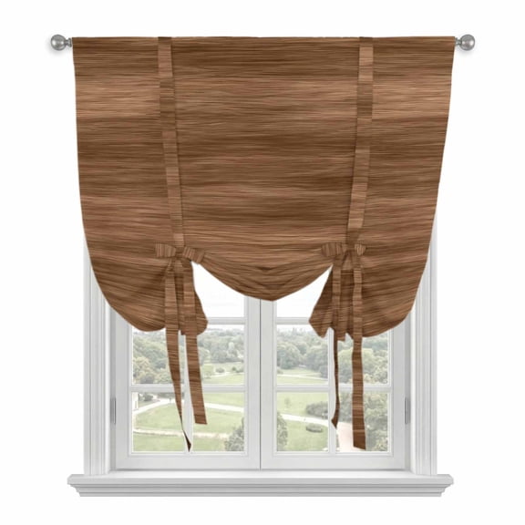Brown Wooden Board Tie Up Curtains for Window, Thermal Insulated Balloon Shade Adjustable Rod Pocket Curtains Valance Panels for Kitchen Bathroom Cafe 42 x 45 Simple Vintage Country Wood Grain
