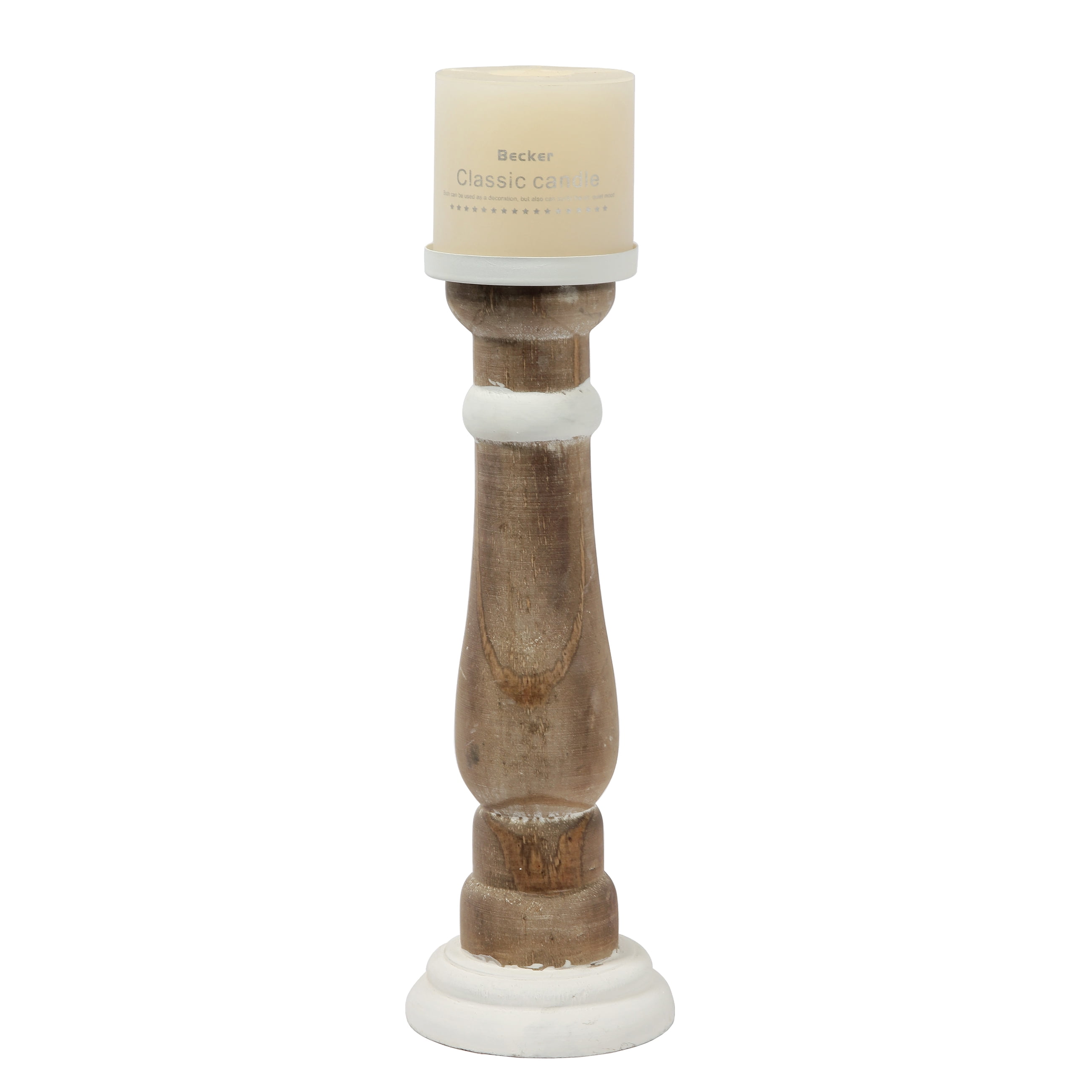 Brown Wooden Candle Holders Pillar, 12 inch Tall Farmhouse Candle