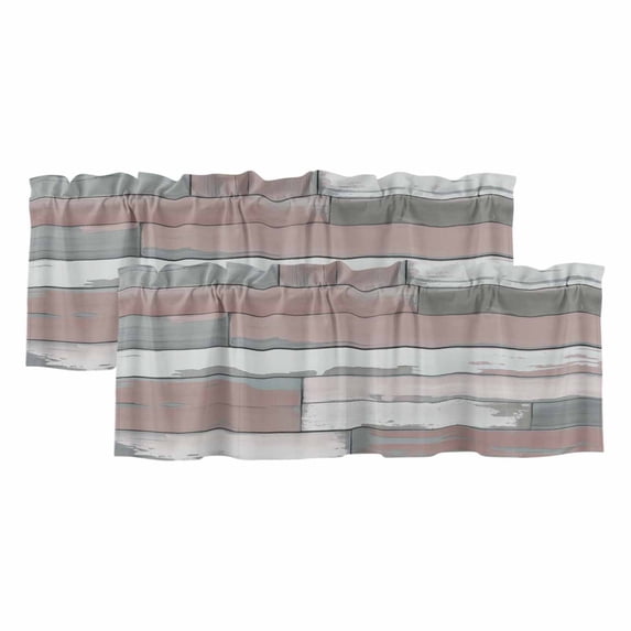 Brown Wooden Curtain Valances for Windows, Kitchen Valance Window Treatments Panel 2 Pack, Retro Country Mottled Vertical Stripes Rod Pocket Short Curtains for Bathroom Bedroom 42 x 18 Inch