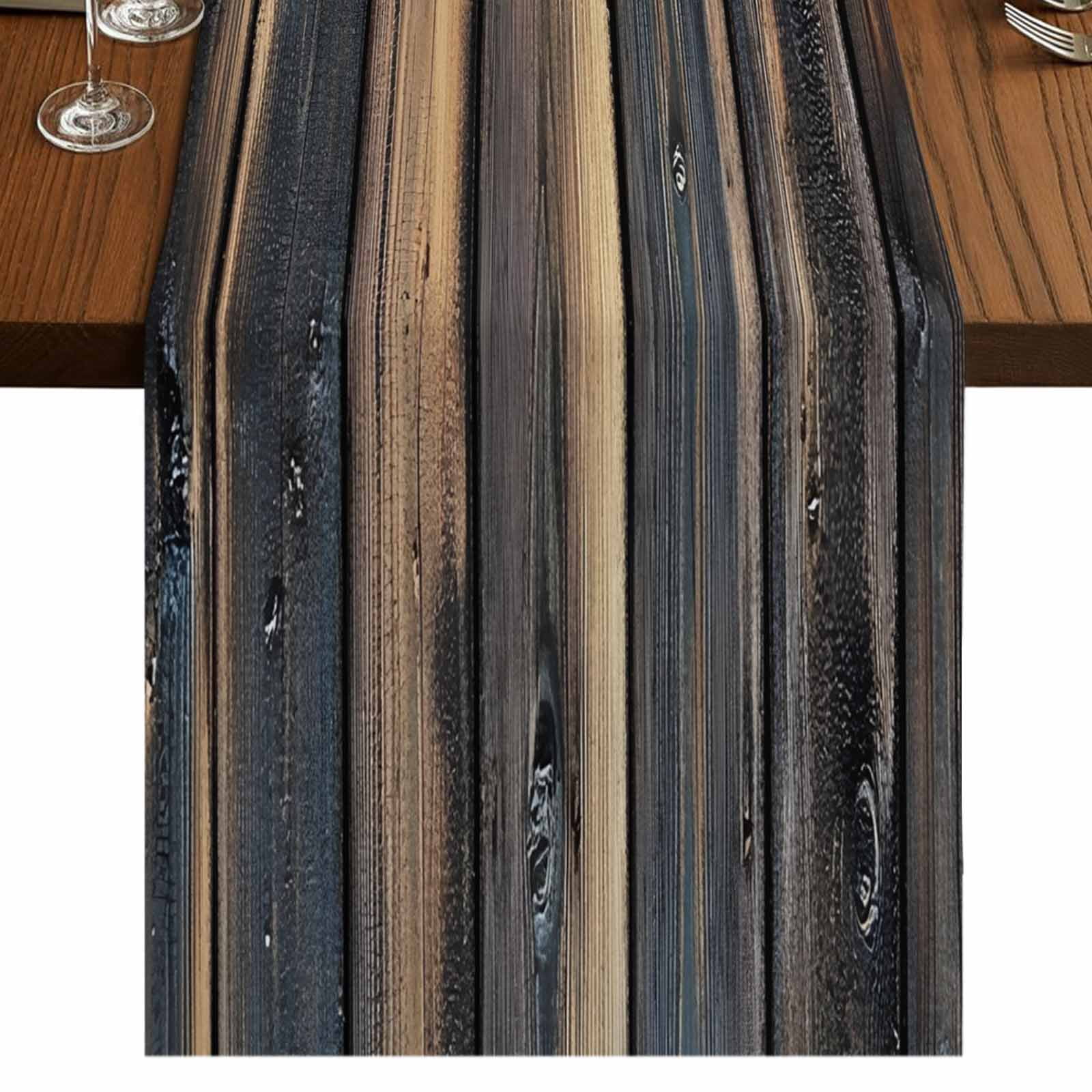 Brown Wooden Grain 60 Inch Table Runner, Vintage Chic Shabby Plank ...