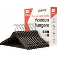 thumbnail image 1 of Brown Wooden Hangers 30 Pack – Heavy-Duty with 360° Swivel Hook, Non-Slip, Pants Bar & Shoulder Grooves - Wooden Hangers for Suits, Jackets, Dresses & Camisoles, Space-Saving and Smooth Finish, 1 of 8