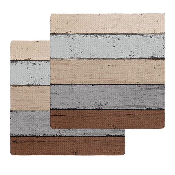 Brown Wooden Kitchen Dish Towels for Drying Dishes Set of 2, Grey Stripe Gradient Country Rustic Grain Waffle Weave Microfiber Hand Tea Bathroom Towels Quick Dry & Absorbent Towel 12x12