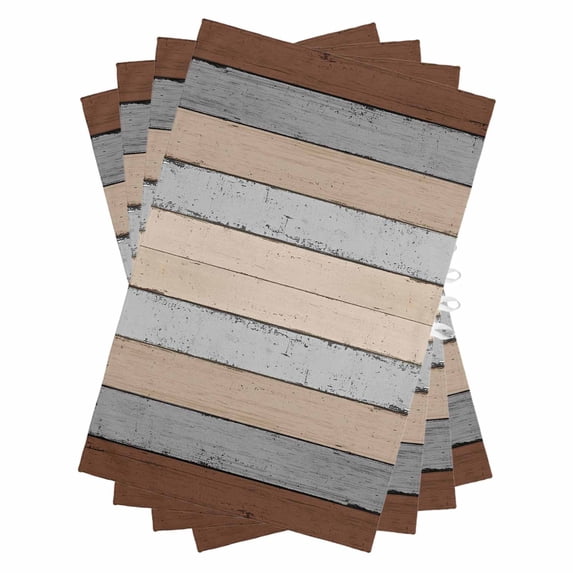 Brown Wooden Kitchen Towels Set of 4, Water Absorbent Dish Towel, Grey Stripe Gradient Country Rustic Grain Decorative Hand Towels - Quick Drying Cloth for Cooking Baking, 18x28 Inch
