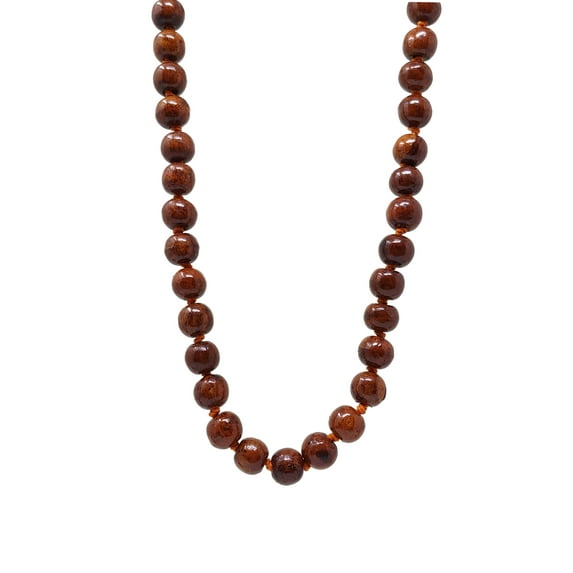 Brown Wooden Polished Beaded Necklace with Orange knotted Yarn for Women - Wood Handmade Fashion Bead Jewelry