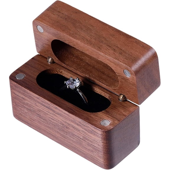 Brown Wooden Ring Box for Wedding Ceremony Pocket Size Wooden Holder Wedding Ring Box Ring Bearer Case Storage Box for Proposal Engagement Ideas diy