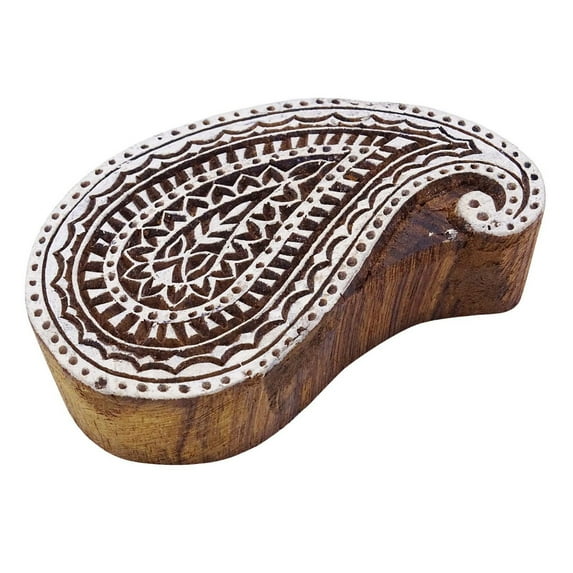 Brown Wooden Stamp Textile Printing Block Paisley Hand Carved Stamp Block Print