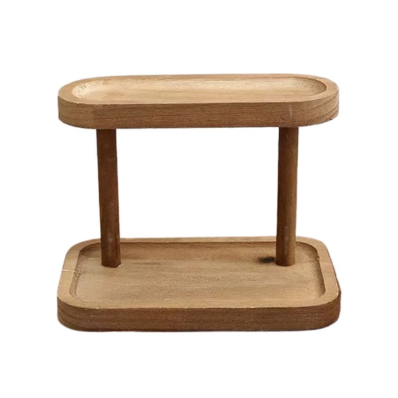 (Brown)Wooden Storage Shelf 2-Tiers Desktop Organizer Shelves Desk Display Rack Desktop Dressing Table Cosmetics Storage Rack