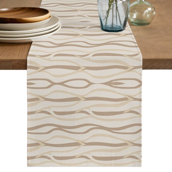 Brown Wooden Striped Short Table Runner 36 Inches Long,Country Rustic Wood Stripes Cotton Linen Table Runners Dresser Scarves,Fabric Tabletop Scarf Furniture Cover for Home Dinner Party Decor 13"x36"