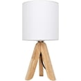 thumbnail image 1 of Brown Wooden Tripod Nightstand Lamp with Fabric Shade, 1 of 7
