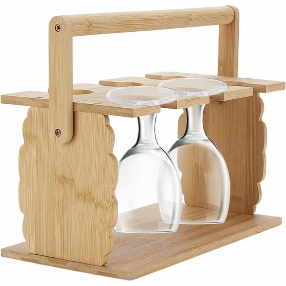 Brown Wooden Whisky Glass Holder Wood Serving Tray for Whiskey Goblet Hanging Display Rack Whiskey Tasting Glass Rack Drinkwares Storage Organizer with 6 Slots