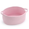 thumbnail image 1 of Brown Woven Cotton Rope Storage Basket with Lace Trim, Collapsible Toy Organizer, 13" D x 8" W x 6" H, Decorative Basket for Nursery,Pink, 1 of 9