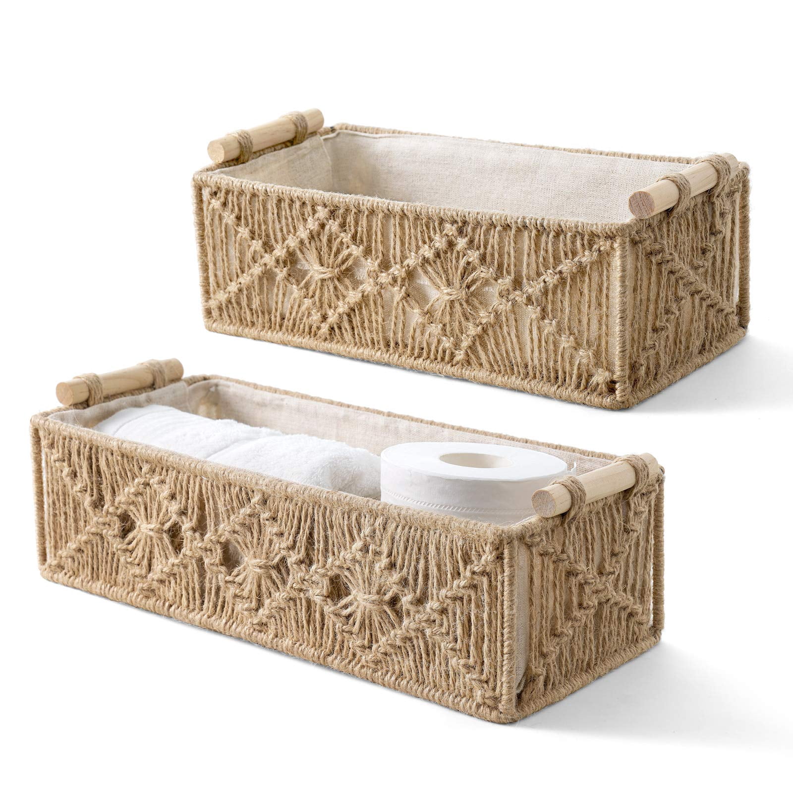Brown Woven Decorative Storage Baskets Set of 2 Countertop Organizer