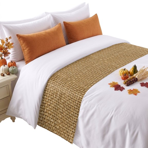 Brown Woven Fibers Bed Runner for Queen‑Size Bed, Country Farmhouse Interlocking Threads Decorative Bedding Scarf for Foot‑of‑Bed, Bedroom Home Hotel Decor, 83" x 20"