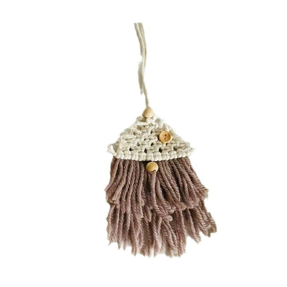 Brown Woven Macrame Christmas Wall Hanging, Boho Tree Pendant With Wooden Beads For Door Window Home Decor