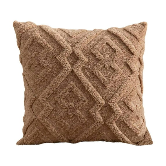 Brown Woven Pillow Cover 17.7X17.7 Inch Snowflake Velvet Square Cushion Case For Sofa Bed