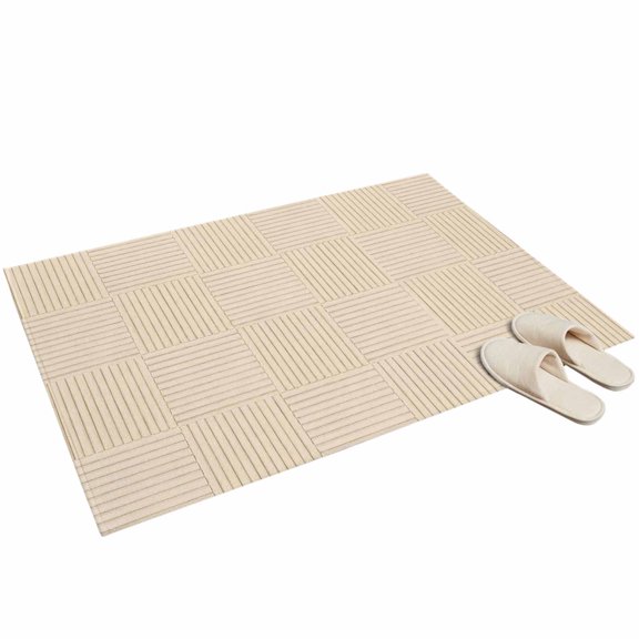 Brown Woven Strips Area Rug 2x3ft Beige Woven Texture Cream Square Blocks Non-Slip Washable Rectangle Rugs Soft Felt Indoor Floor Mat for Bedroom Kitchen Living Room Bathroom