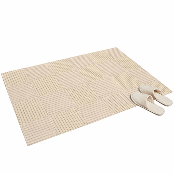 Brown Woven Strips Washable Area Rug 2 x 3 ft Beige Woven Texture Cream Square Blocks Soft Non‑Slip Rugs Stain Repellent Indoor Mats for Front Door, Narrow Hallway, Kitchen Doorway, Bedside