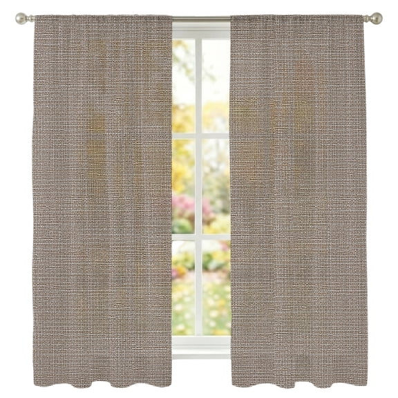 Brown Woven Tweed Sheer Curtains 63 Inches Long, Rustic Rough Weave Burlap Texture Light Filtering Sheer Window Curtains Drapes for Living Room Bedroom 2 Panels Set