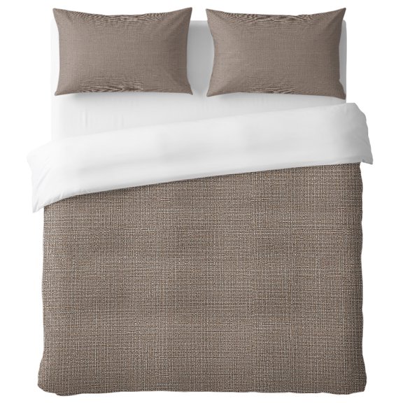 Brown Woven Tweed Twin Duvet Cover Set, Rustic Rough Weave Burlap Texture Decorative 3 Piece Bedding Set with Zipper Closure Soft Breathable Microfiber Comforter Cover 2 Pillowcases