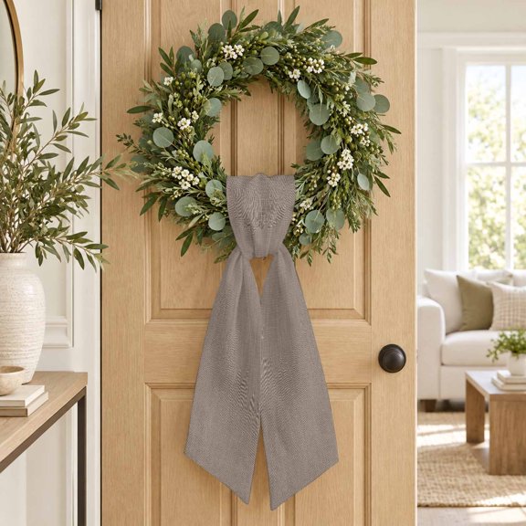 Brown Woven Tweed Wreath Sash, Rustic Rough Weave Burlap Texture Decorative Ribbon Wreath Sash for Front Door, Porch Indoor Holiday Decor