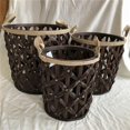 thumbnail image 1 of Brown Woven Wood with Fabric Handles Baskets, Set of 3, 1 of 1