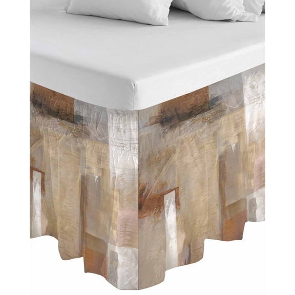 Brown Wrap Around Bed Skirts for California King Bed 16" Drop,Bed Skirt with Adjustable Elastic Belt Dust Ruffle Bed Valance Abstract Paint Texture Retro Smudge Graffiti Art Bed Frame Cover