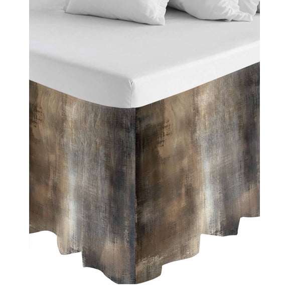 Brown Wrap Around Bed Skirts for California King Bed 18" Drop,Bed Skirt with Adjustable Elastic Belt Dust Ruffle Bed Valance for Bedroom Hotel Abstract Art Modern Ombre Oil Painting Bed Frame Cover
