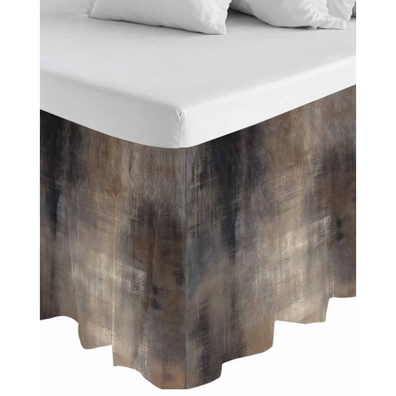 Brown Wrap Around Bed Skirts for King Bed 18" Drop, Bed Skirt with Adjustable Elastic Belt Dust Ruffle Bed Valance for Bedroom Hotel Luxury Modern Abstract Art Ombre Oil Painting Bed Frame Cover