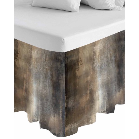 Brown Wrap Around Bed Skirts for Queen Bed 16" Drop, Bed Skirt with Adjustable Elastic Belt Dust Ruffle Bed Valance for Bedroom Hotel Luxury Abstract Art Modern Ombre Oil Painting Bed Frame Cover