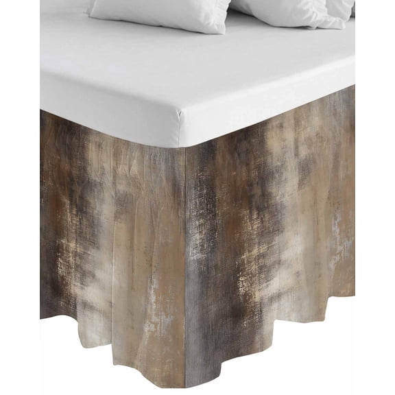 Brown Wrap Around Bed Skirts for Queen Bed 16" Drop, Bed Skirt with Adjustable Elastic Belt Dust Ruffle Bed Valance for Bedroom Hotel Luxury Modern Abstract Art Oil Painting Ombre Bed Frame Cover