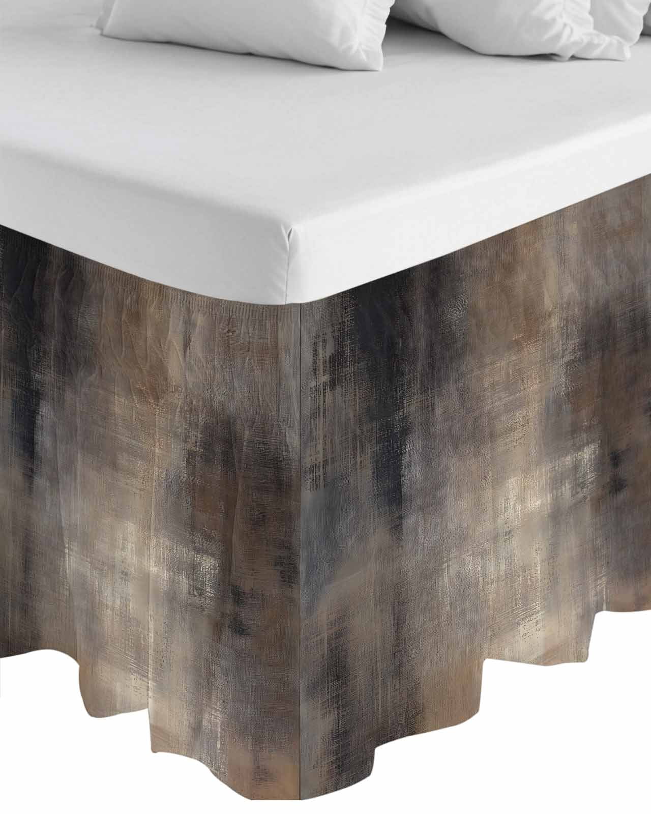 Brown Wrap Around Bed Skirts for Queen Bed 16" Drop, Bed Skirt with Adjustable Elastic Belt Dust Ruffle Bed Valance for Bedroom Hotel Luxury Modern Abstract Art Ombre Oil Painting Bed Frame Cover