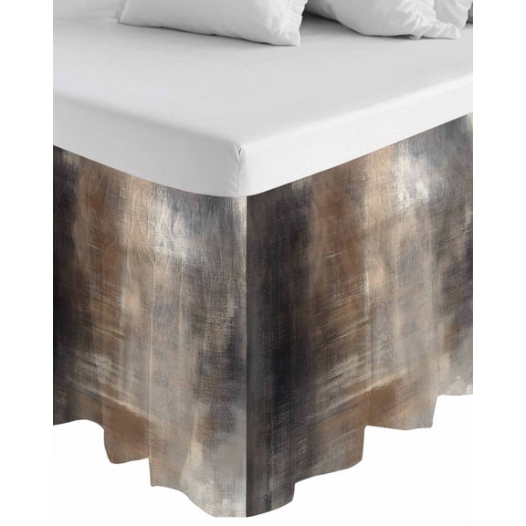 Brown Wrap Around Bed Skirts for Queen Bed 16" Drop, Bed Skirt with Adjustable Elastic Belt Dust Ruffle Bed Valance for Bedroom Hotel Luxury Modern Ombre Abstract Art Oil Painting Bed Frame Cover
