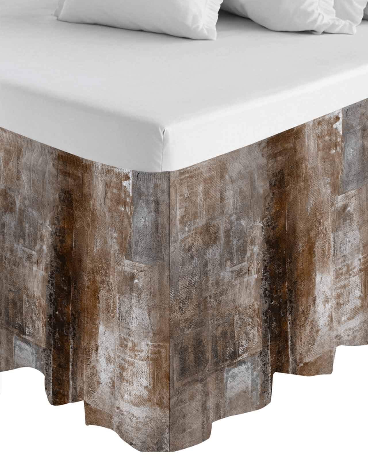 Brown Wrap Around Bed Skirts for Queen Bed 16" Drop,Bed Skirt with Adjustable Elastic Belt Dust Ruffle Bed Valance for Bedroom Hotel Retro Oil Painting Modern Abstract Art Aesthetics Bed Frame Cover