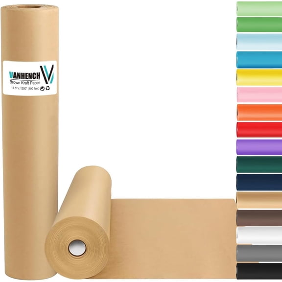 Brown Wrapping Paper Roll, Craft Kraft Packing Paper 17.5"x 1200"(100') for Birthday Gift Bulletin Board Arts Bouquet Flower Table Covering Poster Moving Supplies 70GSM 50LB