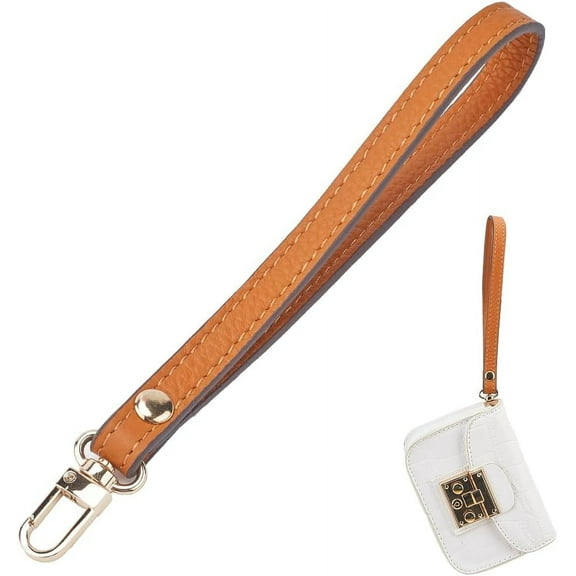 Brown Wristlet Strap Hand Wristlet Keychain Cowhide Short Leather Strap Keychain Lanyard Replacement Straps for Phone Case Wristlet Purse Wallet Supplies DIY Making for diy