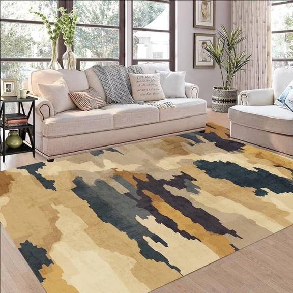 Brown Yellow Blue Area Rugs, Camouflage Pattern Design Carpet, Washable Non Slip Low Pile Rug for Living Room Bedroom Dining Room Decor Mat 2x3ft