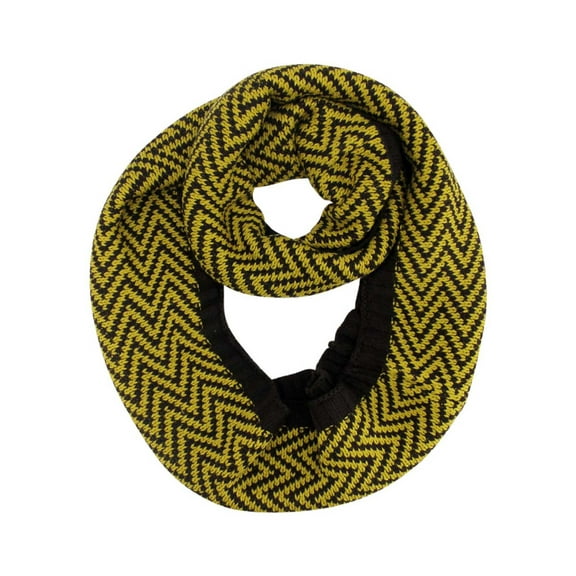 Brown & Yellow Chevron Pattern Knit Circle Infinity Scarf