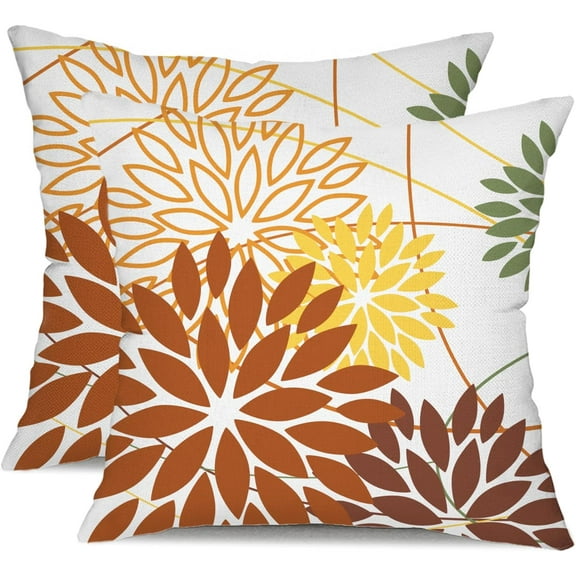 Brown and Yellow Floral Pillow Covers 16x16 Set of 2 Outdoor Waterproof Decorative Throw Pillows Summer Pillow Covers Polyester Cushion Case Decor for Couch Patio Funiture Garden Porch 011E16