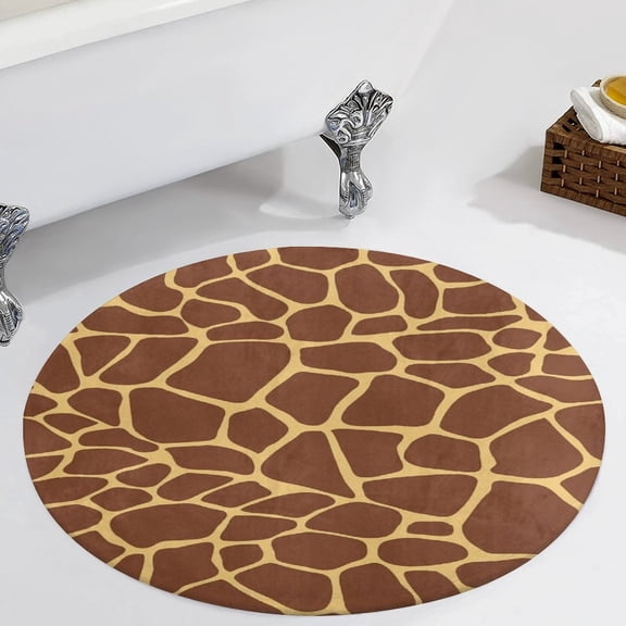 Brown Yellow Giraffe Print Pattern Round Carpet Circle Rug Outdoor Patio Area Rug Washable Large Area Rugs Hallway Room Decor Fitness Mats