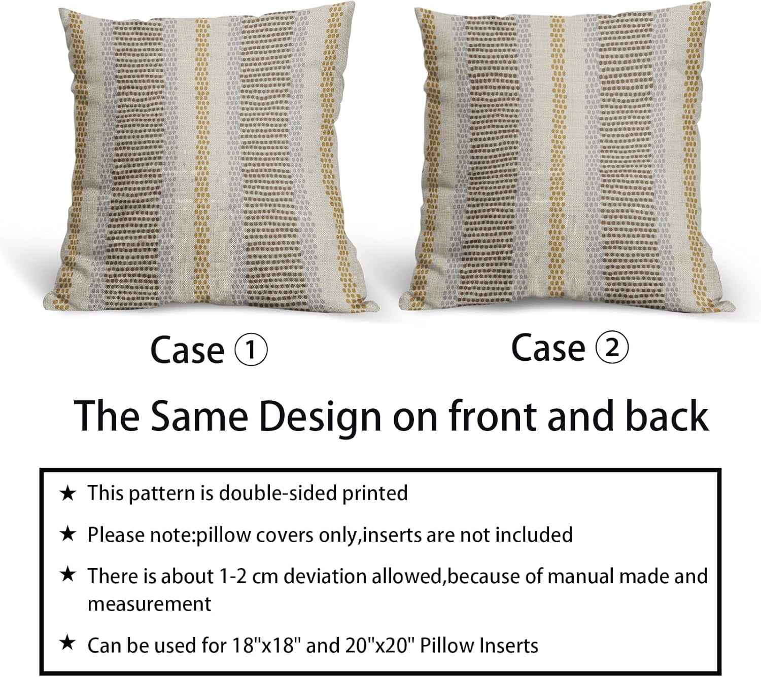 Brown Yellow Pillow Covers 20x20 Set of 2 Gray Grey Dot Striped ...