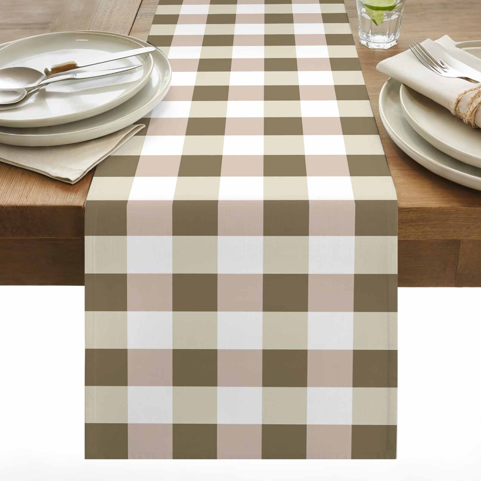 Brown Yellow Plaid Cotton Linen Table Runner Simple Pattern Dining ...