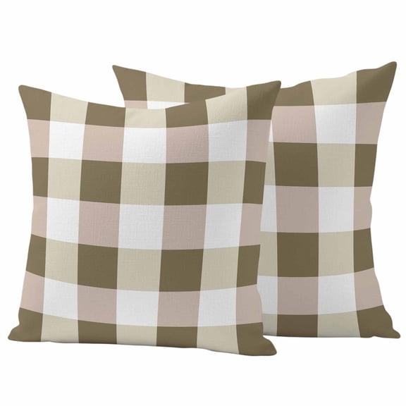 Brown Yellow Plaid Outdoor Pillow Covers 18"x18" Set of 2, Simple Pattern Waterproof Throw Pillow Covers for Patio Furniture, Decorative Cushion Covers for Porch