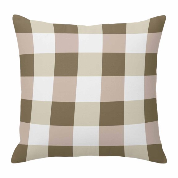Brown Yellow Plaid Throw Pillow Cover Simple Pattern Cotton Linen Cushion Cover Throw Pillow Case with Invisible Zipper for Couch Sofa Bed Chair Car 24x24 Inch