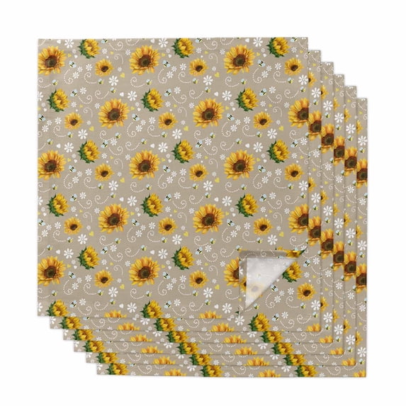 Brown Yellow Sunflower Cloth Napkins, Summer Botanical Farmhouse Floral Washable and Reusable Dinner Napkins Set of 6, Table Napkin for Kitchen Party Birthday Wedding Hotel Housewarming 20"x20"