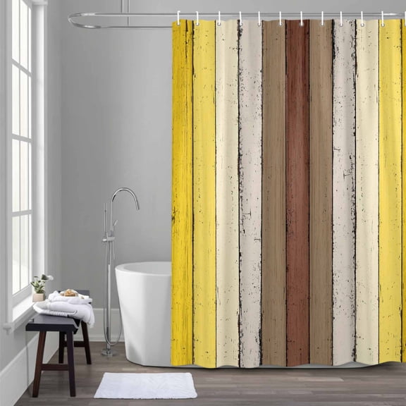 Brown Yellow Wood Shower Curtain for Bathroom Decor, Modern Vintage Wood Texture Rectangle Waterproof Fabric Shower Curtain, 36"x72" Set with 12 Hooks