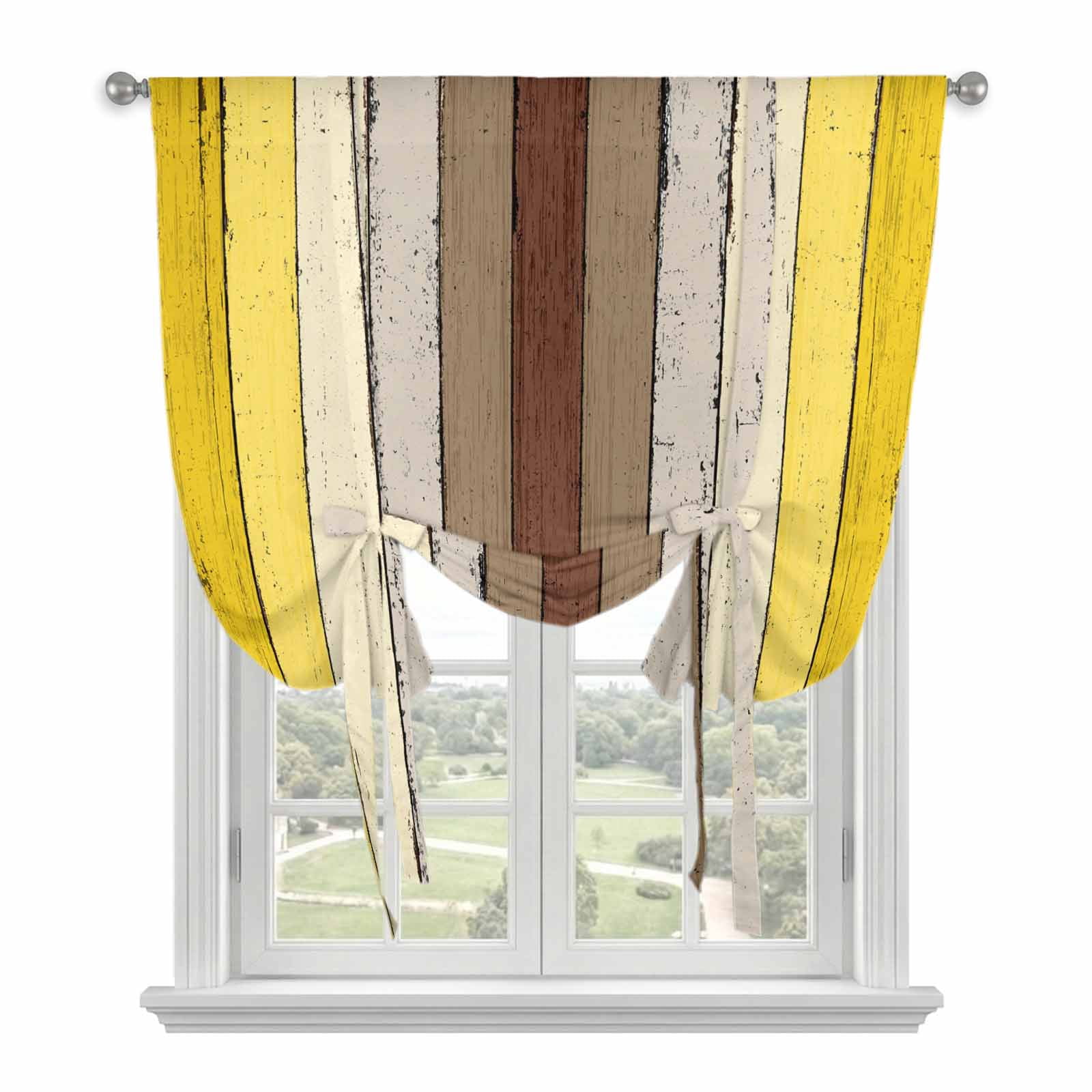 Rectangular Curtains Brown Yellow Wood Tie Up Curtain for Window, Modern Vintage Wood ...