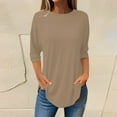 thumbnail image 1 of Brown Young Adult Tops Women's Pure Color Fashionable Casual Round Neck and Three Quarter Sleeve Top Plus Size Tops for Women, 1 of 6