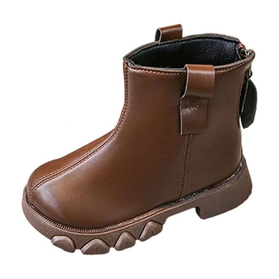 Brown Youth Sturdy Footwear With Zip Back And Secure Closure, Using Artificial Leather For Durable Performance