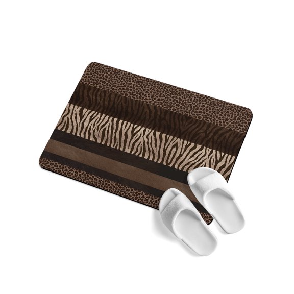 Brown Zebra Leopard Print Soft Diatomaceous Earth Mat, Country Vintage Animal Skin Print Absorbent Bath Mat Non Slip Rubber Backed Quick Dry Doormat Fit Under Door for Bathroom Kitchen 24"x36"