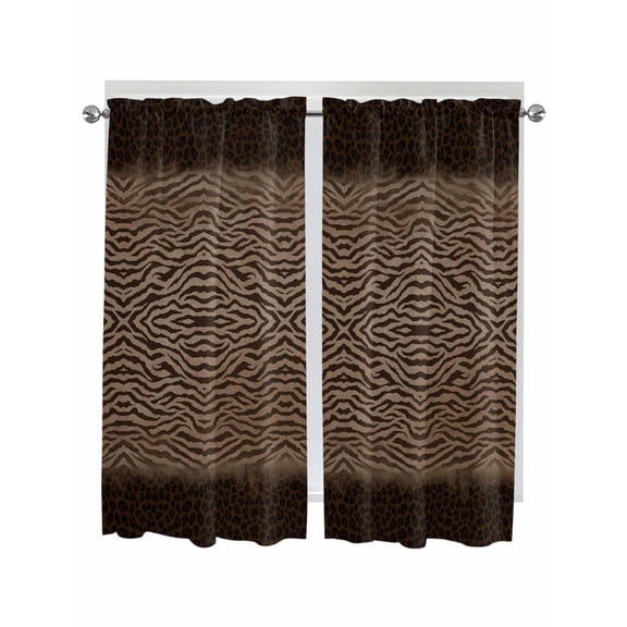 Brown Zebras Striped Bathroom Window Curtain, Vintage Animal Skin Print Light Filtering Coffee Kitchen Curtains, Bedroom Living Room Curtains 2 Panel 84"x63"
